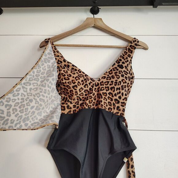Summersalt The Perfect Wrap One Piece Size 4 Animal Leopard Print Black - Picture 4 of 10